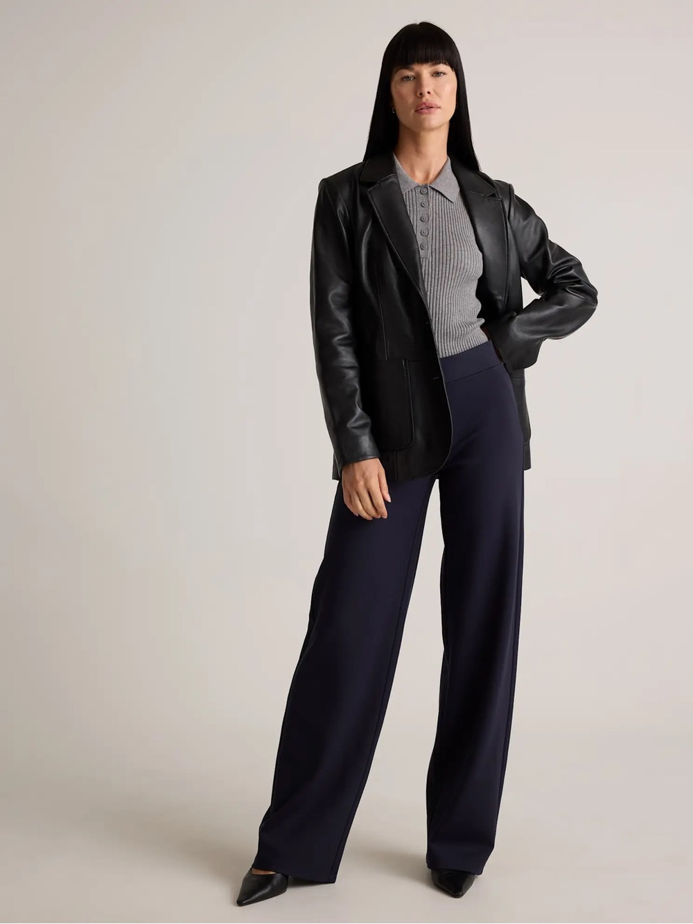 Quince XL Wide Leg Ultra Stretch Ponte Pants Navy Classic Clean Girl Preppy Eco